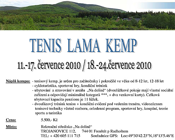 Dětský letní tenisový LAMA kemp - podrobnosti ke stažení